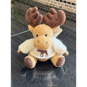 Unipak Plush 5" Teenie Moose Stuffed Animal Toy Beige Sitting Cute Moose Sweater